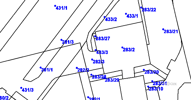 Parcela st. 433/3 v KÚ Kamýk, Katastrální mapa