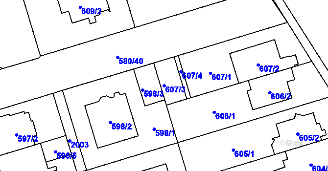 Parcela st. 607/3 v KÚ Kamýk, Katastrální mapa