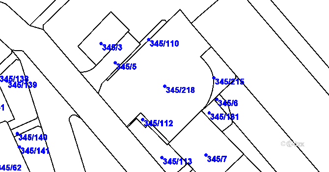 Parcela st. 345/218 v KÚ Kamýk, Katastrální mapa