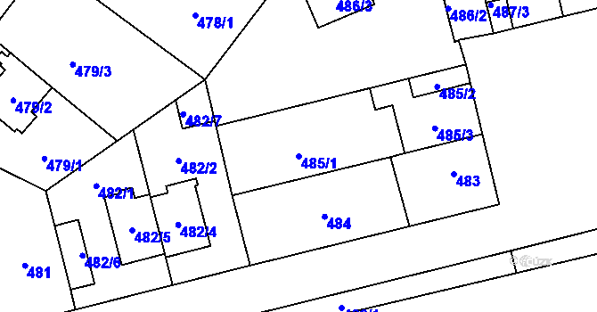 Parcela st. 485/1 v KÚ Kamýk, Katastrální mapa