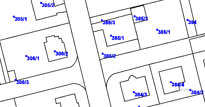 Parcela st. 386/2 v KÚ Kamýk, Katastrální mapa