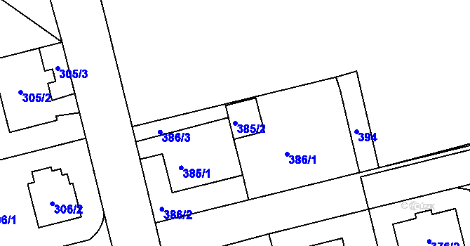 Parcela st. 385/2 v KÚ Kamýk, Katastrální mapa