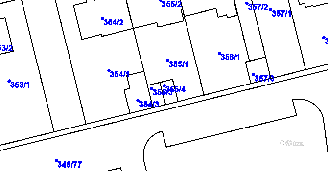 Parcela st. 355/4 v KÚ Kamýk, Katastrální mapa