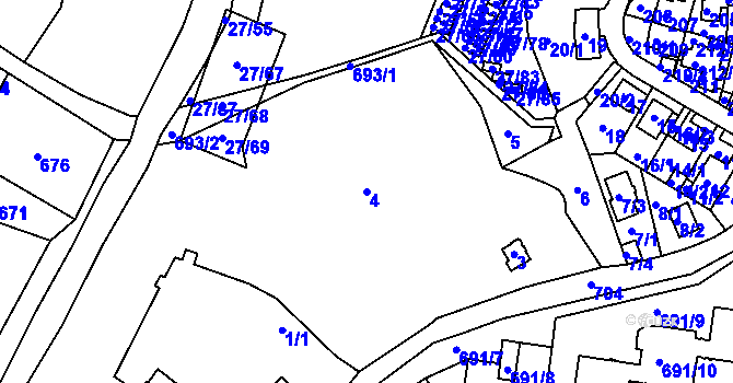 Parcela st. 4 v KÚ Komořany, Katastrální mapa