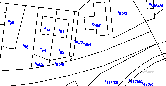 Parcela st. 90/1 v KÚ Komořany, Katastrální mapa