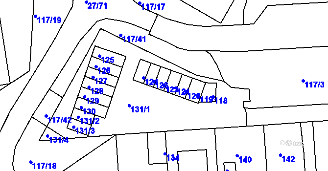 Parcela st. 122 v KÚ Komořany, Katastrální mapa