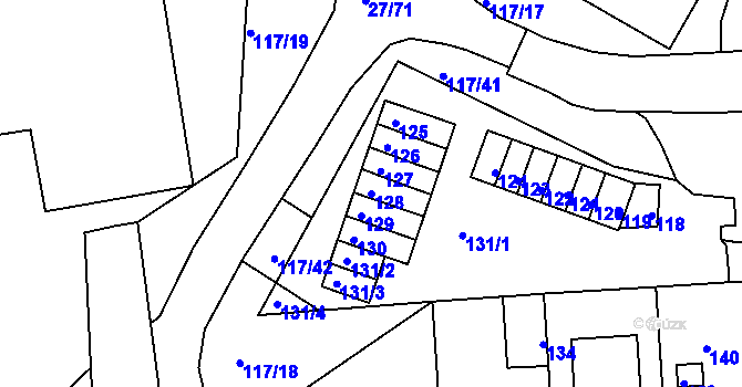 Parcela st. 128 v KÚ Komořany, Katastrální mapa