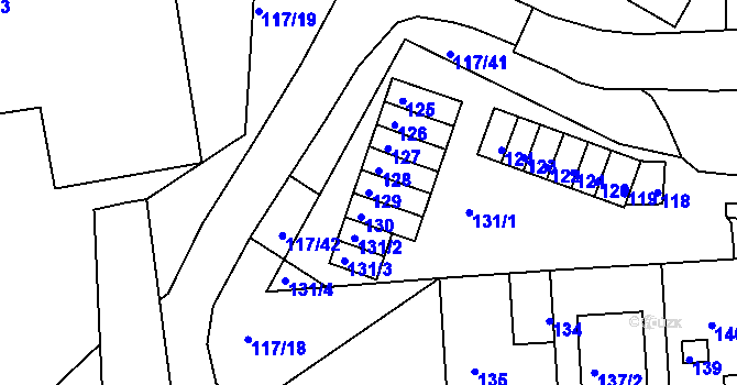 Parcela st. 129 v KÚ Komořany, Katastrální mapa
