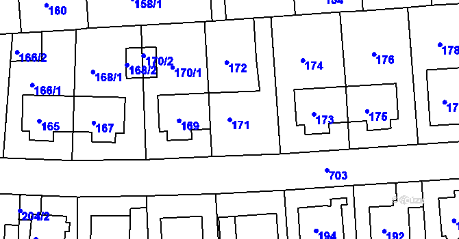 Parcela st. 171 v KÚ Komořany, Katastrální mapa