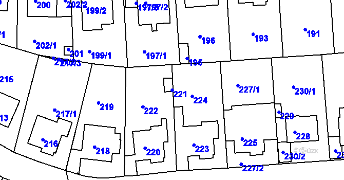 Parcela st. 221 v KÚ Komořany, Katastrální mapa