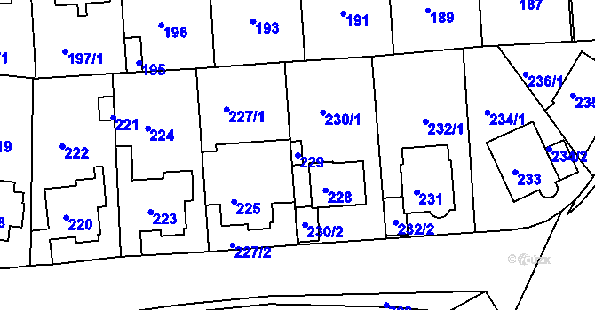 Parcela st. 229 v KÚ Komořany, Katastrální mapa