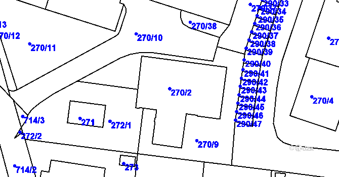 Parcela st. 270/2 v KÚ Komořany, Katastrální mapa