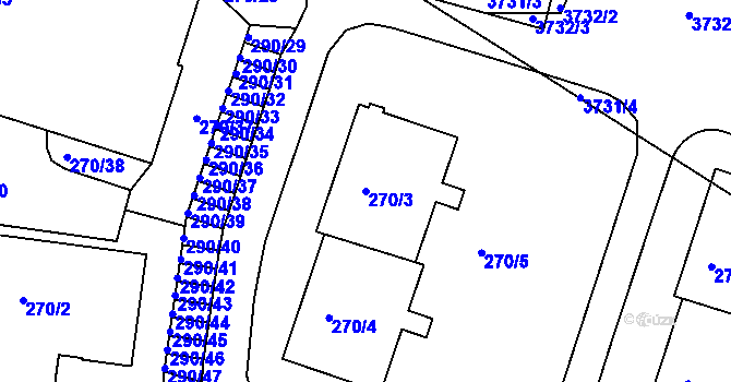 Parcela st. 270/3 v KÚ Komořany, Katastrální mapa