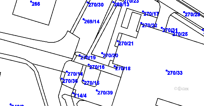 Parcela st. 270/20 v KÚ Komořany, Katastrální mapa