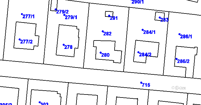 Parcela st. 280 v KÚ Komořany, Katastrální mapa