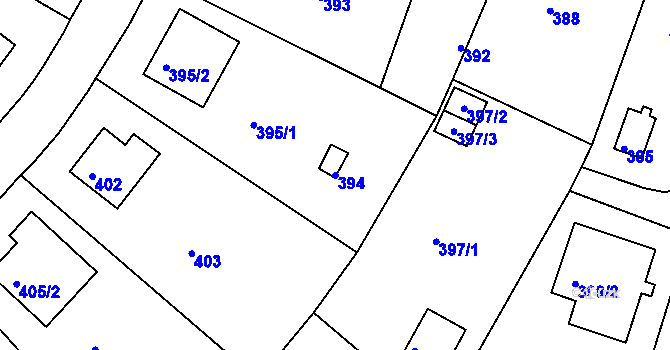 Parcela st. 394 v KÚ Komořany, Katastrální mapa