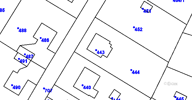 Parcela st. 443 v KÚ Komořany, Katastrální mapa