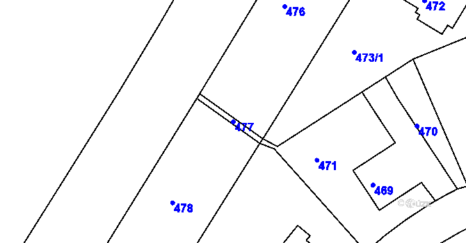Parcela st. 477 v KÚ Komořany, Katastrální mapa