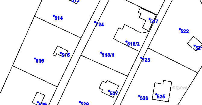 Parcela st. 518/1 v KÚ Komořany, Katastrální mapa