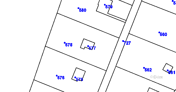 Parcela st. 577 v KÚ Komořany, Katastrální mapa