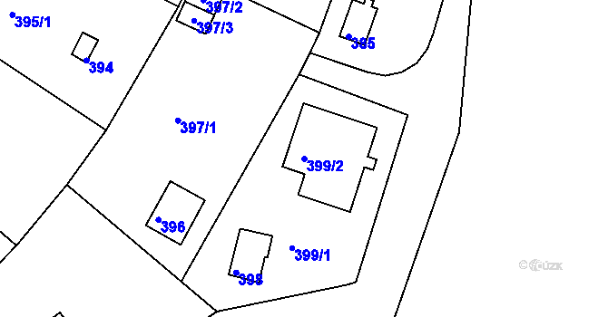 Parcela st. 399/2 v KÚ Komořany, Katastrální mapa
