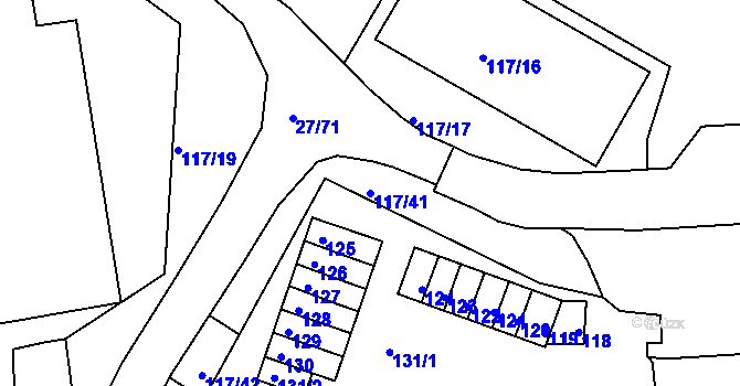 Parcela st. 117/41 v KÚ Komořany, Katastrální mapa