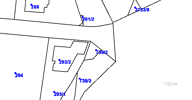 Parcela st. 739/2 v KÚ Komořany, Katastrální mapa