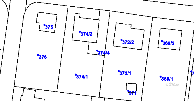 Parcela st. 374/4 v KÚ Komořany, Katastrální mapa