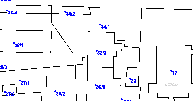 Parcela st. 32/3 v KÚ Modřany, Katastrální mapa