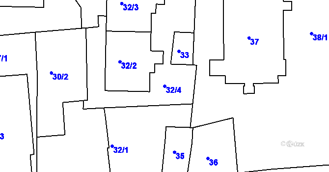 Parcela st. 32/4 v KÚ Modřany, Katastrální mapa