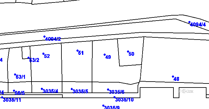Parcela st. 49 v KÚ Modřany, Katastrální mapa