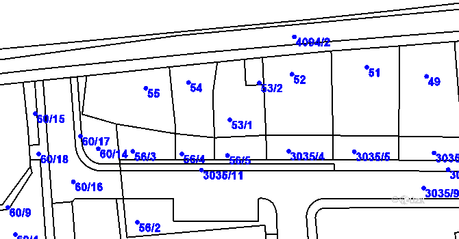 Parcela st. 53/1 v KÚ Modřany, Katastrální mapa