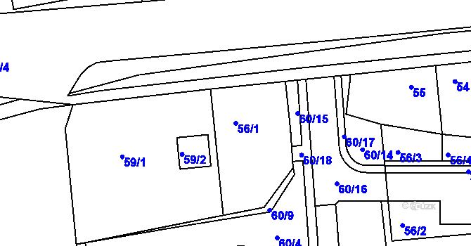 Parcela st. 56/1 v KÚ Modřany, Katastrální mapa
