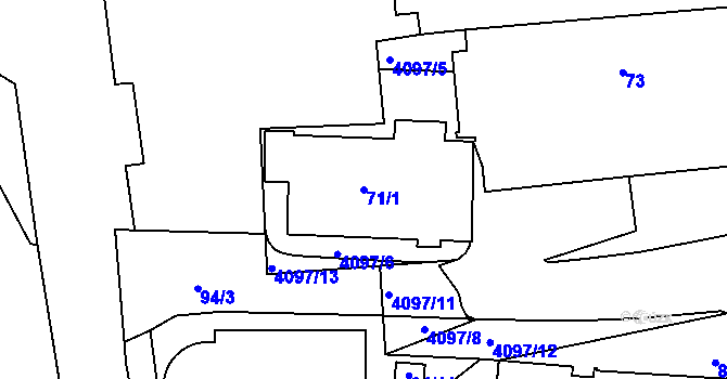 Parcela st. 71/1 v KÚ Modřany, Katastrální mapa