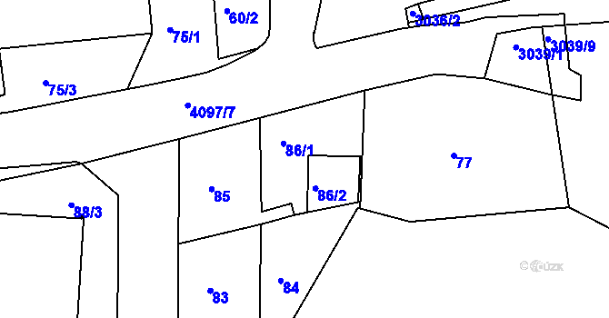 Parcela st. 86 v KÚ Modřany, Katastrální mapa