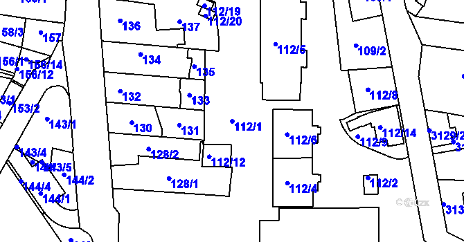 Parcela st. 112/1 v KÚ Modřany, Katastrální mapa