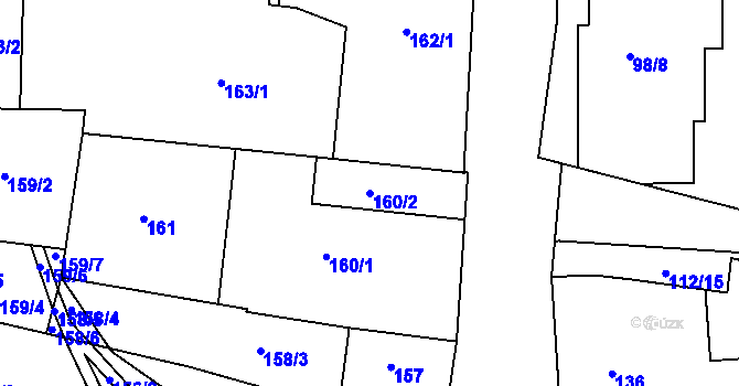Parcela st. 160/2 v KÚ Modřany, Katastrální mapa