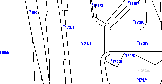 Parcela st. 172/1 v KÚ Modřany, Katastrální mapa
