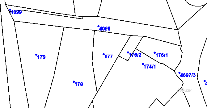 Parcela st. 177 v KÚ Modřany, Katastrální mapa