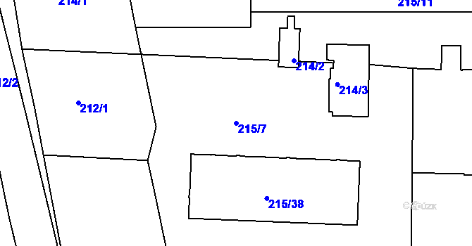 Parcela st. 215/7 v KÚ Modřany, Katastrální mapa