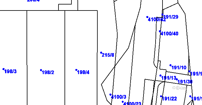 Parcela st. 215/8 v KÚ Modřany, Katastrální mapa