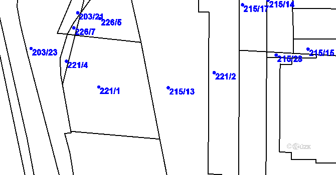 Parcela st. 215/13 v KÚ Modřany, Katastrální mapa