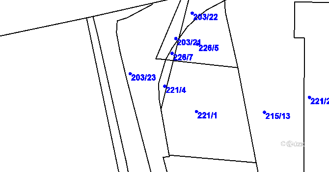 Parcela st. 221/4 v KÚ Modřany, Katastrální mapa
