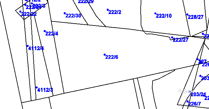 Parcela st. 222/6 v KÚ Modřany, Katastrální mapa