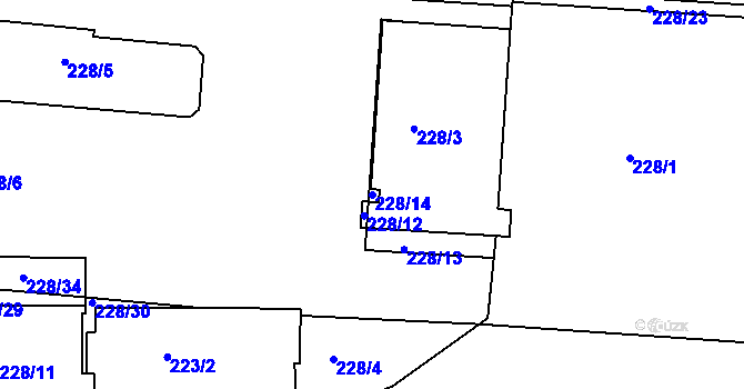 Parcela st. 228/14 v KÚ Modřany, Katastrální mapa