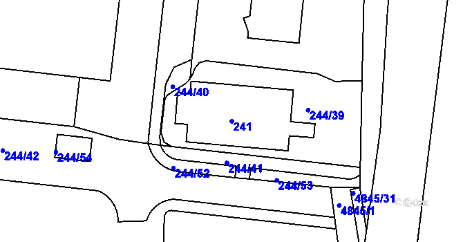 Parcela st. 241 v KÚ Modřany, Katastrální mapa