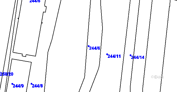 Parcela st. 244/6 v KÚ Modřany, Katastrální mapa