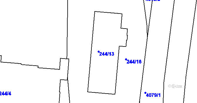 Parcela st. 244/13 v KÚ Modřany, Katastrální mapa