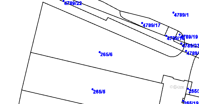 Parcela st. 265/6 v KÚ Modřany, Katastrální mapa
