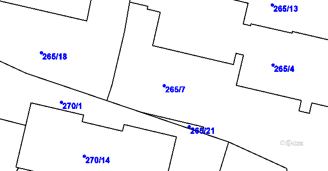 Parcela st. 265/7 v KÚ Modřany, Katastrální mapa